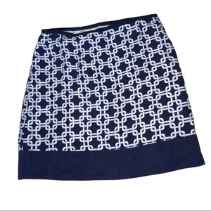 Banana Republic women's 100% silk blue and white geometric pattern skirt size 10